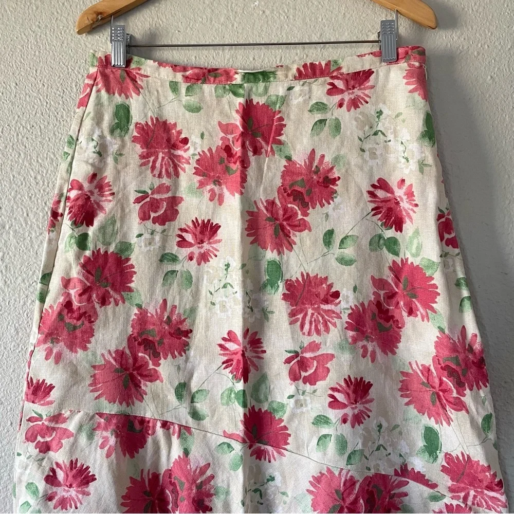 Vintage JM Collection Linen Floral Skirt Women’s 8 A-Line Cottage Flowy Ruffled - Picture 3 of 13